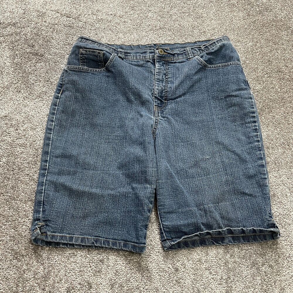 Basic Editions Jean Shorts Womens 16 Blue Denim Dark Wash High Rise 10" Inseam